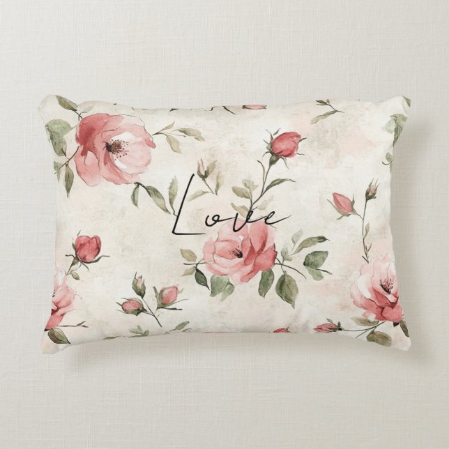 Coussins Décoratifs Floral de roses roses blanches ivoire (Devant)