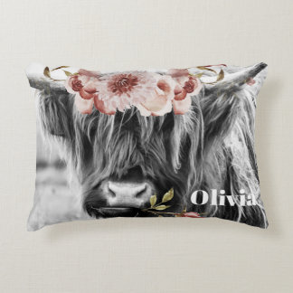 Coussins Décoratifs Floral de vache de Highland | Western Cowgirl Nom