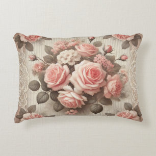 Coussins Décoratifs Floral rose vintage avec bordure dentelle