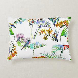 Coussins Décoratifs Flore tropicale faune oiseau et fleurs blanc