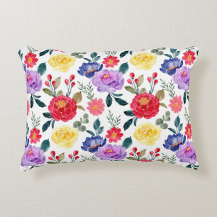 Coussins Décoratifs Flowers Red Blue and Purple Watercolor