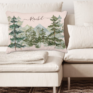 Coussins Décoratifs Forêt de pins et montagne à l'aquarelle esthétique