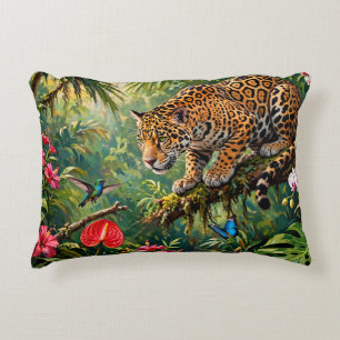 Coussins Décoratifs Forêt tropicale de jaguar Colibris Papillons Fleur