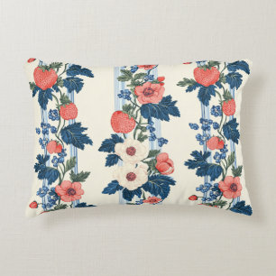 Coussins Décoratifs Fraises vintages et Feuilles bleus motif floral