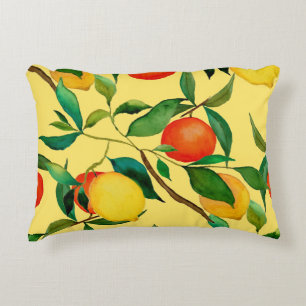 Coussins Décoratifs Fruits d'agrumes, motif d'aquarelle vibrante.