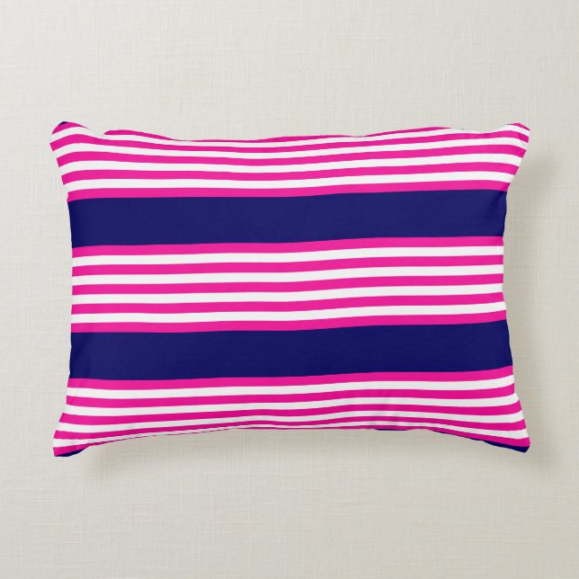 Coussins Décoratifs Fuchsia et blanc cinq bandes motif avec bleu (Devant)