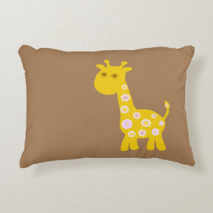 Coussins Décoratifs Funny Giraffe fleurie jaune de fleurs rétro motif