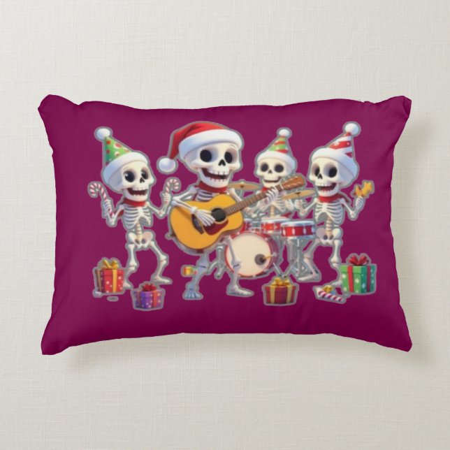 Coussins Décoratifs Funny Skeleton Band Christmas & New Year – 3D Cart (Devant)