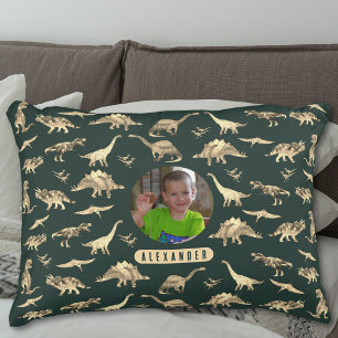 Coussins Décoratifs Garçon personnalisé avec photo et nom de dinosaure