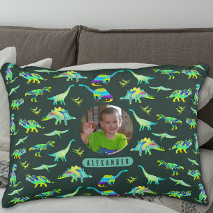 Coussins Décoratifs Garçon personnalisé avec photo et nom de dinosaure