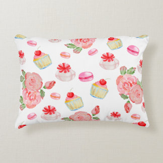 Coussins Décoratifs Gâteaux sucrés et roses en aquarelle