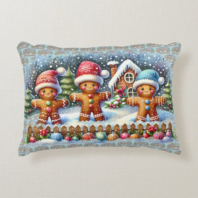 Coussins Décoratifs Gingerbread Family Snowy Christmas Scene (Devant)