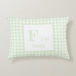 Coussins Décoratifs Gingham à carreaux vert menthe pastel et monogramm