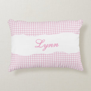 Coussins Décoratifs Gingham Rose Rustique Nom Personnalisé