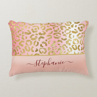 Coussins Décoratifs Glam Pink Ombre Gold Leopard Motif personnalisé