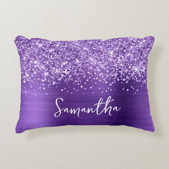 Coussins Décoratifs Glittery Amethyst Purple Glam Nom du script (Devant)
