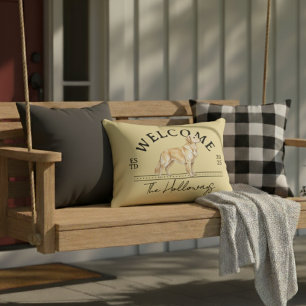 Coussins Décoratifs Golden Retriever Custom Nom de famille Bienvenue