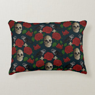 Coussins Décoratifs Gothique foncé Grungy Rose Vins Corbeau crâne roug