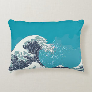 Coussins Décoratifs Grande vague et Mont Fuji vintage bois japonais