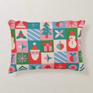 Coussins Décoratifs Grille de thème de Noël colorée d'icônes de vacanc