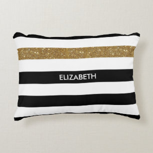 Coussins Décoratifs Grilles noires modernes FAUX Gold Glitz et nom
