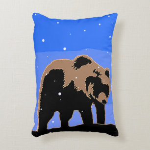 Coussins Décoratifs Grizzly Bear en hiver - Art original de la faune
