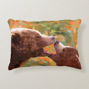 Coussins Décoratifs Grizzly Bear Mom and Cub Painting - Wildlife Art