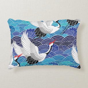 Coussins Décoratifs Grue japonaise : Motif orné d'oiseaux.