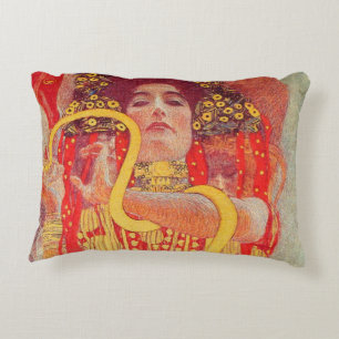 Coussins Décoratifs Gustav Klimt Femme Rouge Peinture de Serpent en Or