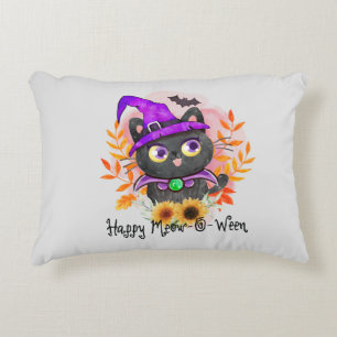 Coussins Décoratifs Happy Meow-o-ween -Chat Sorcière Noire