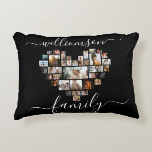 Coussins Décoratifs Heart Shaped Photo Collage Family Script