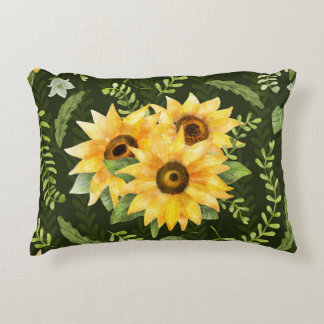 Coussins Décoratifs Herbes de tournesols Feuille Motif d'aquarelle