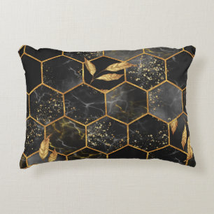 Coussins Décoratifs Hexagon de marbre, Texture Feuille d'or.