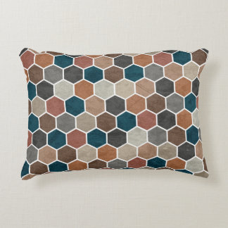 Coussins Décoratifs Hexagonal Textile Motif Bleu Brown Gris