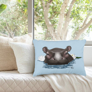 Coussins Décoratifs Hippopotame Lotus Blanc Bleu