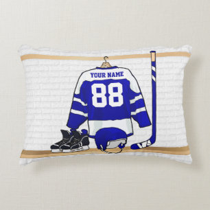 Coussins Décoratifs Hockey sur glace bleu et blanc personnalisé Jerse