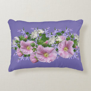 Coussins Décoratifs Hollyhocks à la frontière florale sur l'Arrière -