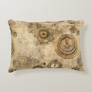 Coussins Décoratifs Horloges et engrenages mécaniques Steampunk Sépia