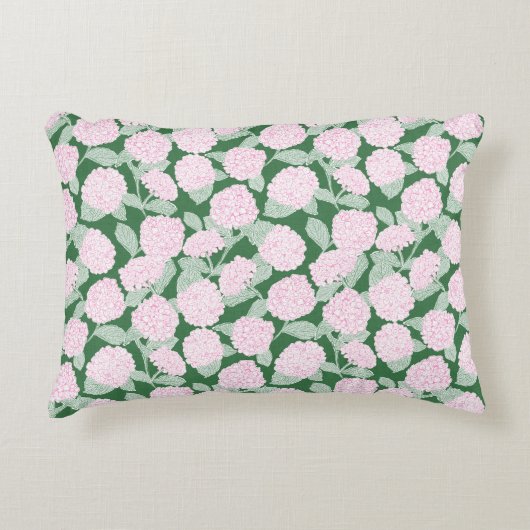 Coussins Décoratifs Hydrangea Florale Rose et Vert (Devant)