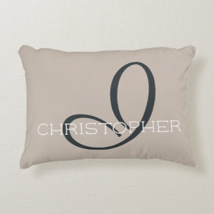 Coussins Décoratifs I Initial Nom Personnalisé Taupe Tan Neutre