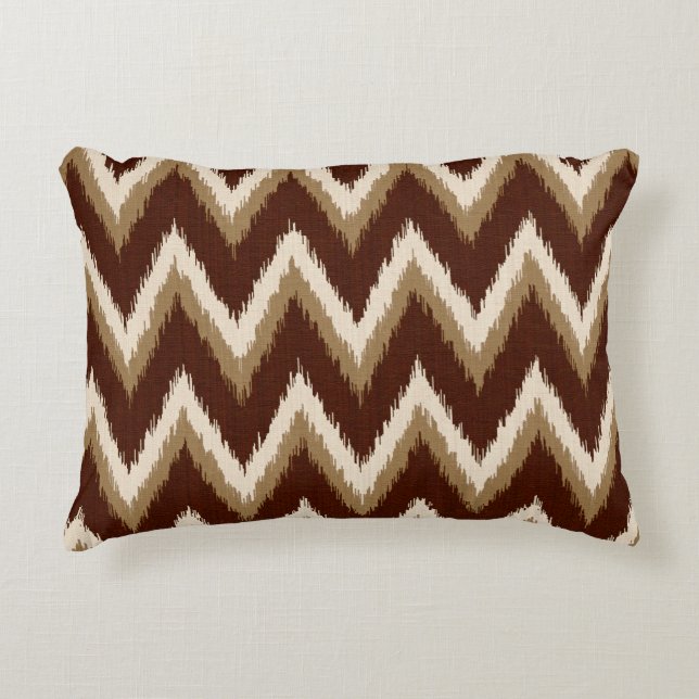 Coussins Décoratifs Ikat Chevron Stripes - Chocolat Brown & Beige (Devant)