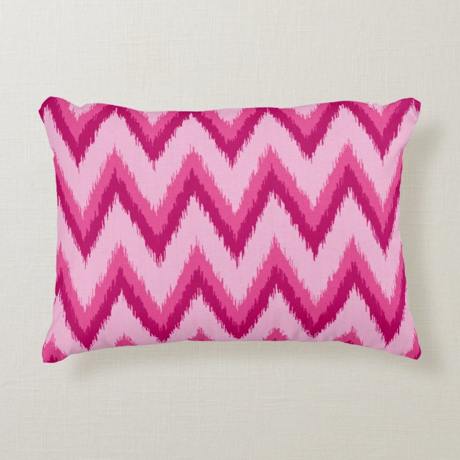 Coussins Décoratifs Ikat Chevron Stripes - Fuchsia et rose pâle (Devant)