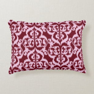 Coussins Décoratifs Ikat damas mauresque - bordeaux et rose.