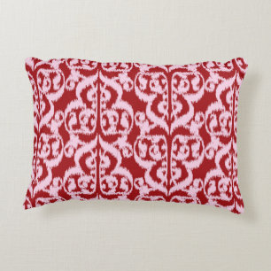 Coussins Décoratifs Ikat Damassé Mauresque - rouge foncé et rose
