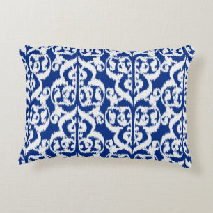 Coussins Décoratifs Ikat Moorish Damask - bleu cobalt et blanc
