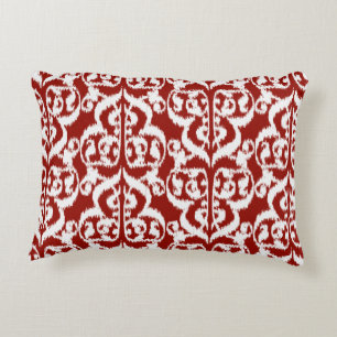 Coussins Décoratifs Ikat Moorish Damask - rouge foncé et blanc