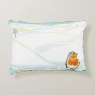 Coussins Décoratifs Illustration White Winter Landscape Avec Robin