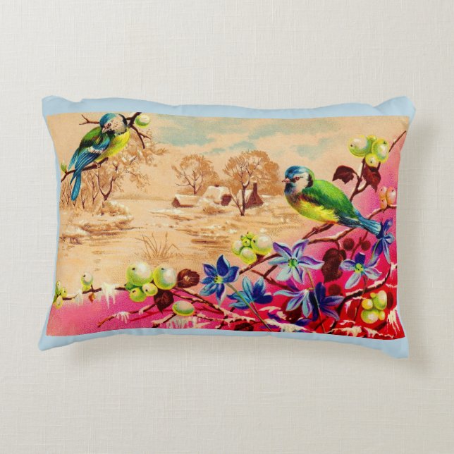 Coussins Décoratifs impression d'oiseaux et de baies (Dos)