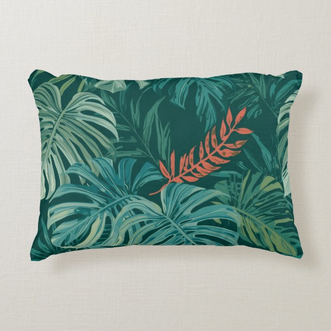 Coussins Décoratifs Impression Jungle Émeraude Luxuriante (Devant)