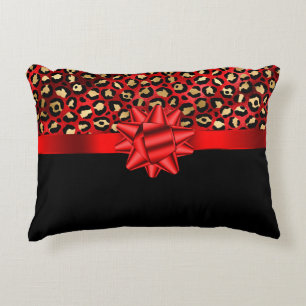 Coussins Décoratifs Impression léopard rouge, or et noir avec nœud rou